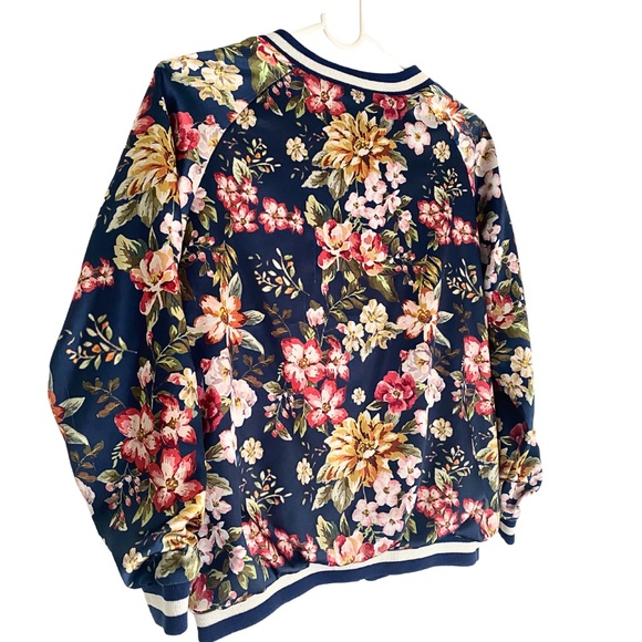 Zara Girls Navy Floral Satin Bomber Jacket [US 11/12] - Picture 9 of 11